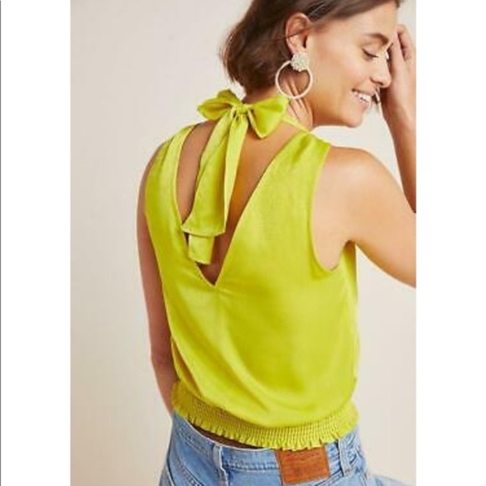 Anthropologie Maeve silk lime yellow cowl neck top